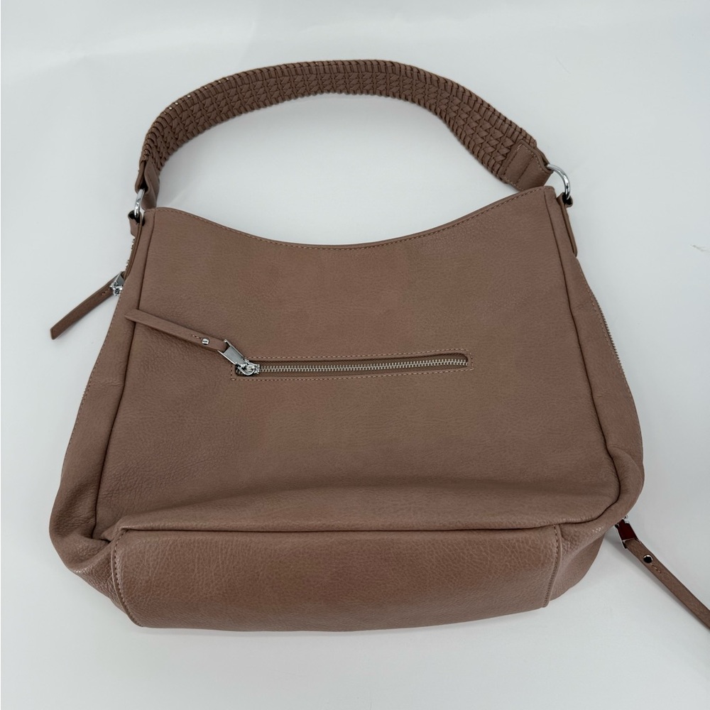 Sasha and Sofi Tan Leather Hobo Bag with Curved Shape and Top Handle - Picture 3 of 8